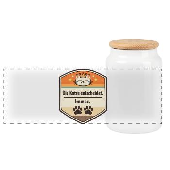 Die Katze entscheidet. Immer. - Panorama Keksdose mit Holzdeckel - Weiß - Vorne