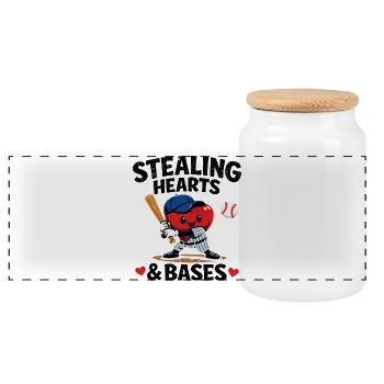 Stealing Hearts & Bases Baseball Herz Kinder Desig - Panorama Keksdose mit Holzdeckel - Weiß - Vorne
