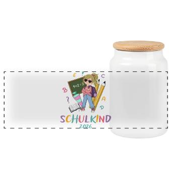 Schulkind 2026: Farbenfroh - Panorama Keksdose mit Holzdeckel - Weiß - Vorne
