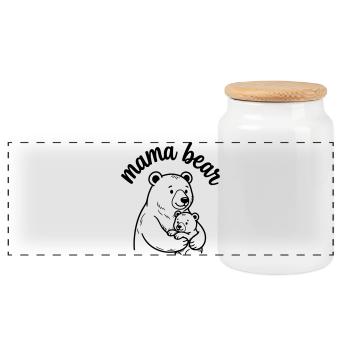 Mama bear - Panoramic Cookie Jar with Wooden Lid - white - Front