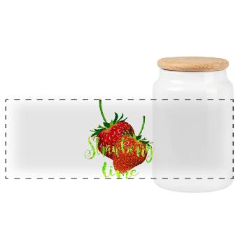 Erdbeeren mit Schrift - Panorama Keksdose mit Holzdeckel - Weiß - Vorne
