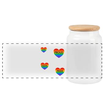 LGBT-Slogans stolz Regenbogenherzen - Panorama Keksdose mit Holzdeckel - Weiß - Vorne