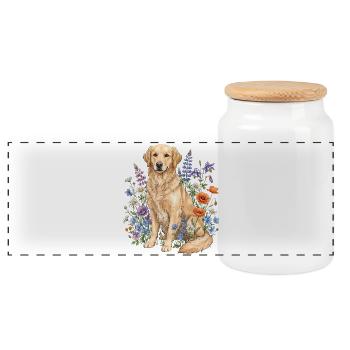 Golden Retriever Blumen Hundeliebhaber - Panorama Keksdose mit Holzdeckel - Weiß - Vorne