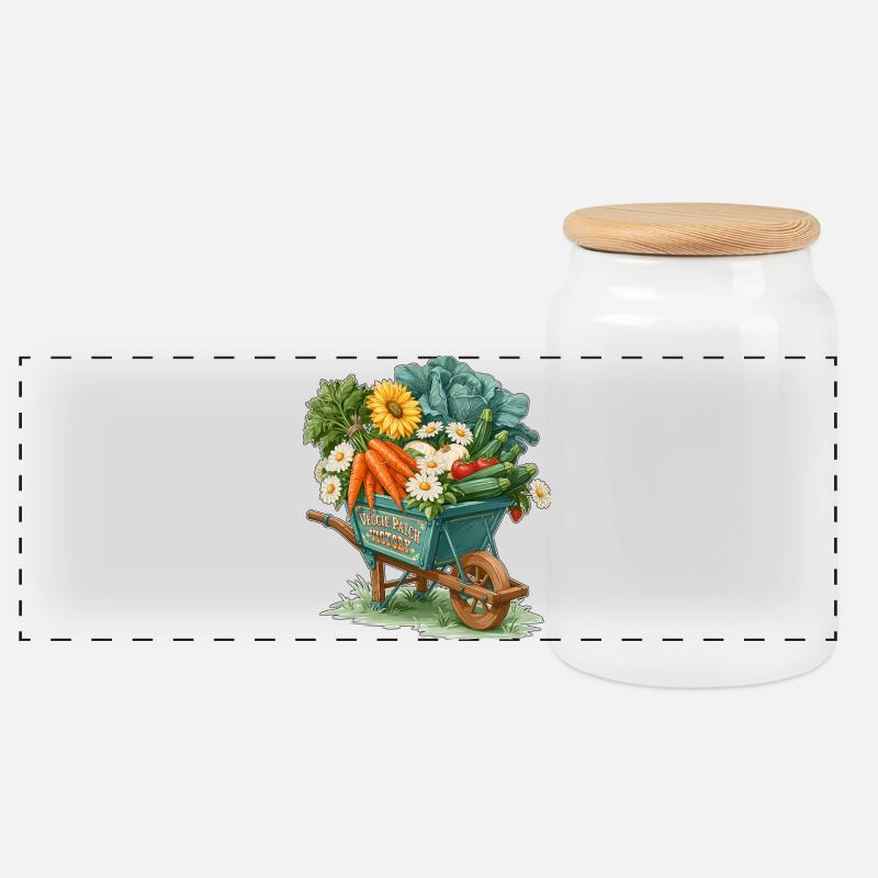 Veggie Patch Victory Garden Schubkarre - Panorama Keksdose mit Holzdeckel - Weiß