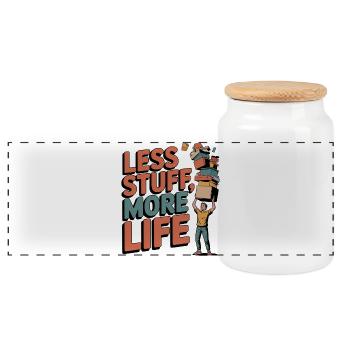 Less Stuff, More Life - Panoramic Cookie Jar with Wooden Lid - white - Front