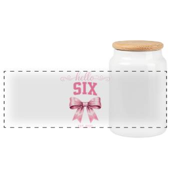 Hello Six 6 Year Old Is 2020 Birthday Knot - Panoramic Cookie Jar with Wooden Lid - white - Front
