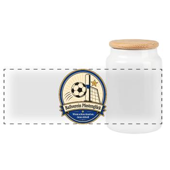 Ballverein Pfostenglück - Panorama Keksdose mit Holzdeckel - Weiß - Vorne