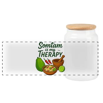 Somtam is my theraphy - Thailand Liebe - Panorama Keksdose mit Holzdeckel - Weiß - Vorne