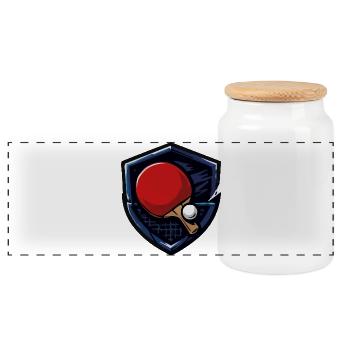 Table tennis shield with ball - Panoramic Cookie Jar with Wooden Lid - white - Front