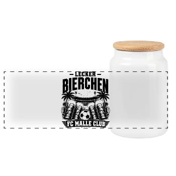 Lecker Bierchen FC Malle Club 2026 - Panorama Keksdose mit Holzdeckel - Weiß - Vorne