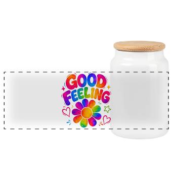 BONNE SENSATION - Ambiances rétro colorées avec un flower power - Boîte à biscuits avec couvercle en bois - blanc - Devant