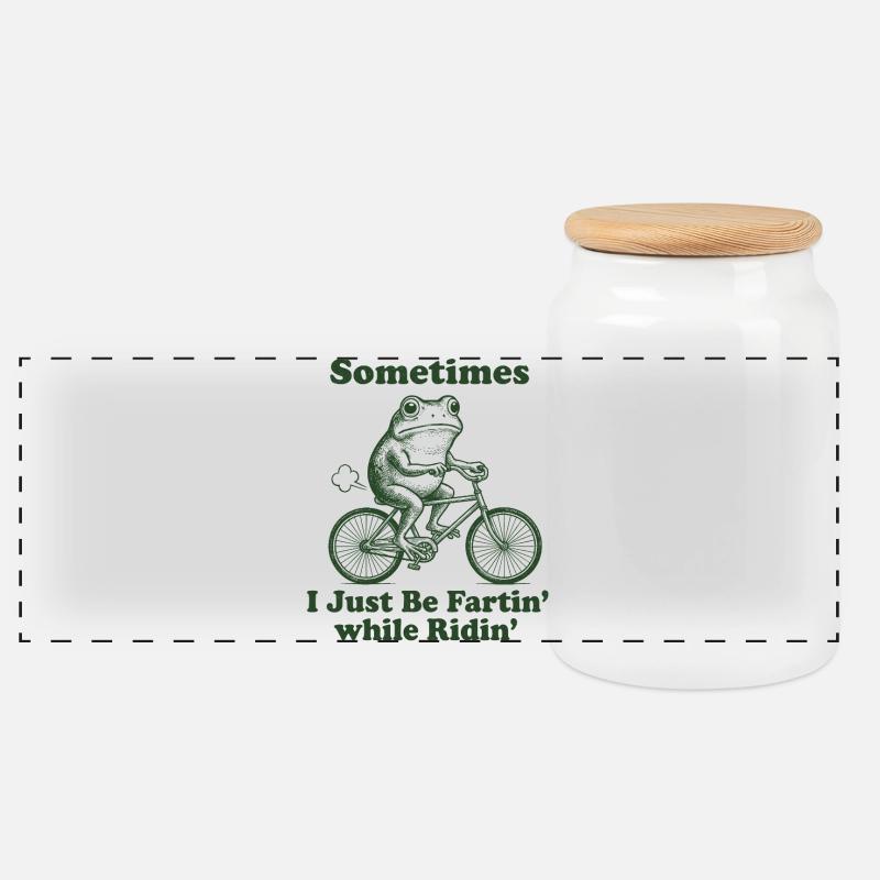 Frosch Radfahrer Spruch Shirt - Panorama Keksdose mit Holzdeckel - Weiß