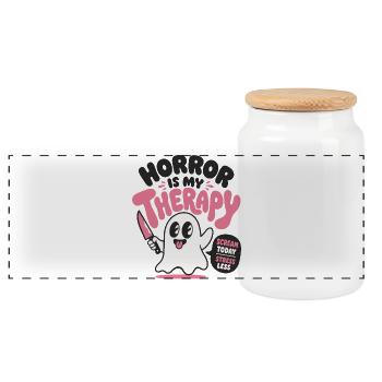 Horror Is My Therapy Ghost - Panoramic Cookie Jar with Wooden Lid - white - Front