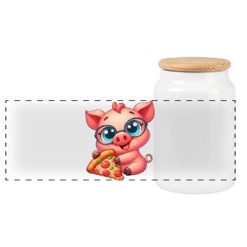 Nerd Pig Cartoon Pizza Pizza Lover - Panoramic Cookie Jar with Wooden Lid - white - Front