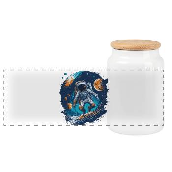 Astronaut in Space - Panoramic Cookie Jar with Wooden Lid - white - Front