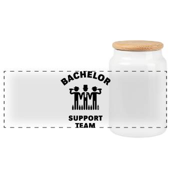 Bachelor Support Team (Groom / Stag Party / Black) - Panoramic Cookie Jar with Wooden Lid - white - Front
