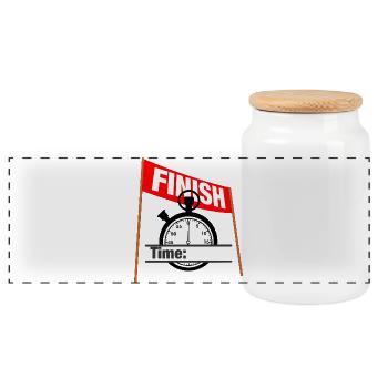 Race Time Finish – Marathon Run - Panoramic Cookie Jar with Wooden Lid - white - Front