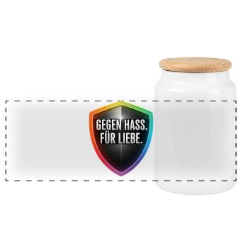 Gegen Hass Für Liebe Statement Shirt Sticker - Panorama Keksdose mit Holzdeckel - Weiß - Vorne