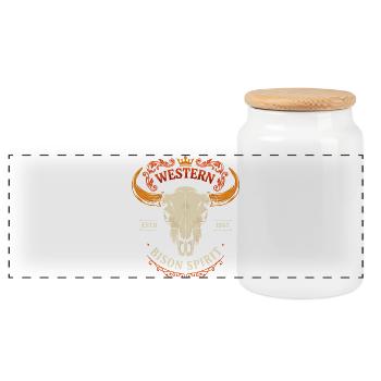 Spirit Western Bison Head - Panoramic Cookie Jar with Wooden Lid - white - Front