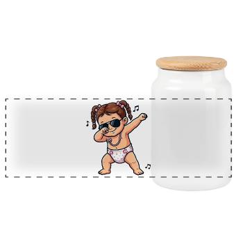 Cute babe – brunette girl - Panoramic Cookie Jar with Wooden Lid - white - Front