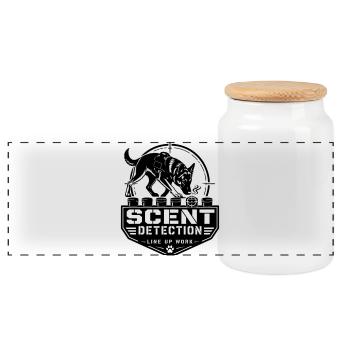 Scent Detection – Line Up Work - Panoramic Cookie Jar with Wooden Lid - white - Front
