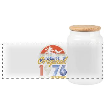 Original 1976 Vintage Retro Geburtstag Geschenk - Panorama Keksdose mit Holzdeckel - Weiß - Vorne