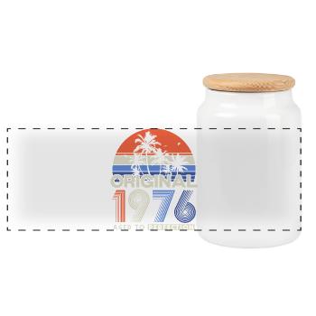 Original 1976 Vintage Retro Birthday Gift - Panoramic Cookie Jar with Wooden Lid - white - Front