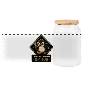 Flight Was Never An Option - Mutig Pinguin Messer - Panorama Keksdose mit Holzdeckel - Weiß - Vorne