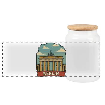 Berlin Brandenburg Gate Vintage Travel Sticker - Panoramic Cookie Jar with Wooden Lid - white - Front