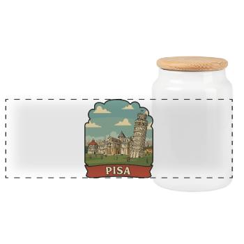 Autocollant vintage de voyage de la Tour penchée de Pise - Boîte à biscuits avec couvercle en bois - blanc - Devant