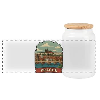 Autocollant rétro de voyage du pont Charles de Prague Charles - Boîte à biscuits avec couvercle en bois - blanc - Devant