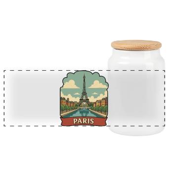 Pariser Eiffelturm Retro-Reiseaufkleber - Panorama Keksdose mit Holzdeckel - Weiß - Vorne