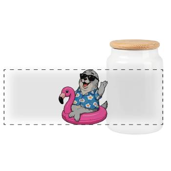 Seal Hawaii Humor - Panoramic Cookie Jar with Wooden Lid - white - Front