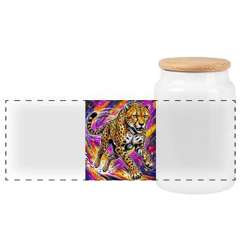 cheetah - Panoramic Cookie Jar with Wooden Lid - white - Front