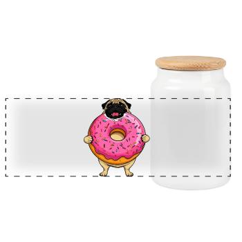 Donut Pug Dog au glaçage rose - Boîte à biscuits avec couvercle en bois - blanc - Devant