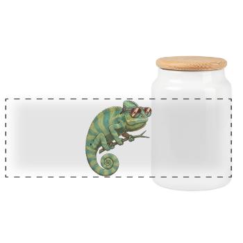 Caméléon avec des lunettes de soleil - Boîte à biscuits avec couvercle en bois - blanc - Devant