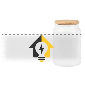 Elektro Haus Glühbirne Logo - Panorama Keksdose mit Holzdeckel - Weiß - Vorne