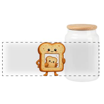 Kawaii Toast Duo Motif - Panoramic Cookie Jar with Wooden Lid - white - Front