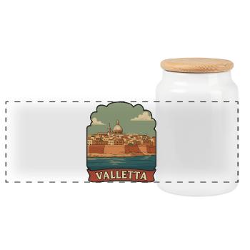 Valletta Malta Historische Skyline Retro Reiseabzeichen - Panorama Keksdose mit Holzdeckel - Weiß - Vorne