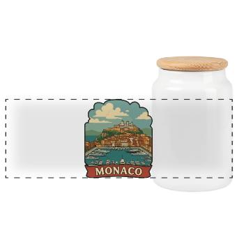 Monaco Port Hercules Yacht Retro Reiseaufkleber - Panorama Keksdose mit Holzdeckel - Weiß - Vorne