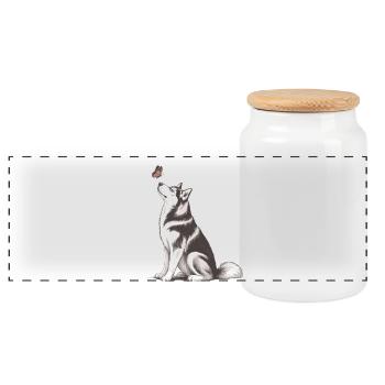 4. Siberian Husky Gift for Dog Owners - Panoramic Cookie Jar with Wooden Lid - white - Front