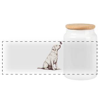 Labrador Retriever with Butterfly Sketch - Panoramic Cookie Jar with Wooden Lid - white - Front
