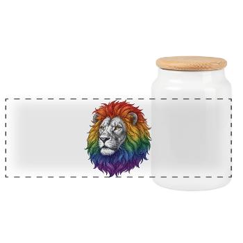 Pride Month LGBTQ - Fierce Lion - Panoramic Cookie Jar with Wooden Lid - white - Front