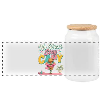 No Stress, Stay Capy! Capybara - Panoramic Cookie Jar with Wooden Lid - white - Front