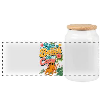 Lifes a Beach, Be Capy! Capybara - Panoramic Cookie Jar with Wooden Lid - white - Front