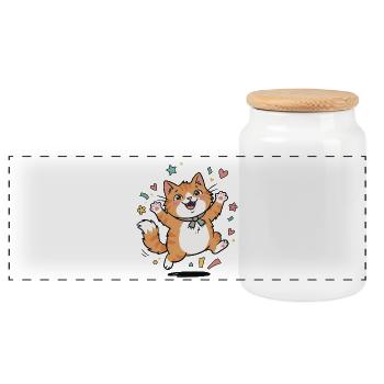 Chaton heureux avec confettis - Boîte à biscuits avec couvercle en bois - blanc - Devant