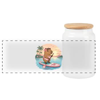 Capybara - Stand up Paddling - customizable - Panoramic Cookie Jar with Wooden Lid - white - Front