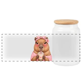 Capybara Girl Bubble Tea - Panorama Keksdose mit Holzdeckel - Weiß - Vorne