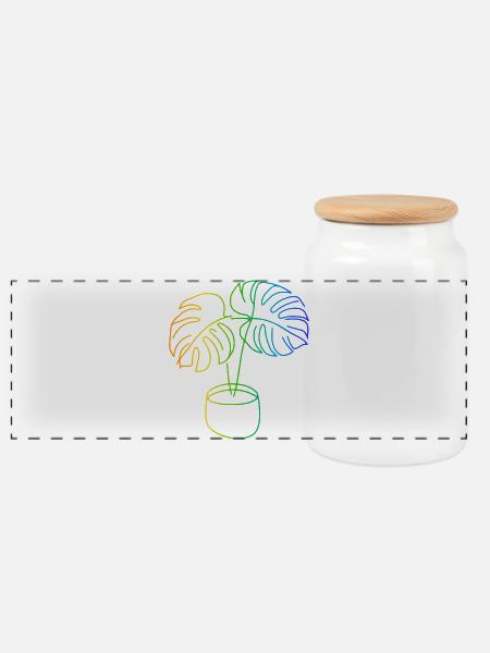 Monstera Regenbogen Linienkunst - Panorama Keksdose mit Holzdeckel - Weiß