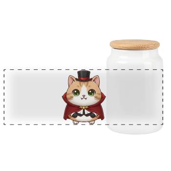 Cat as a vampire - Panoramic Cookie Jar with Wooden Lid - white - Front